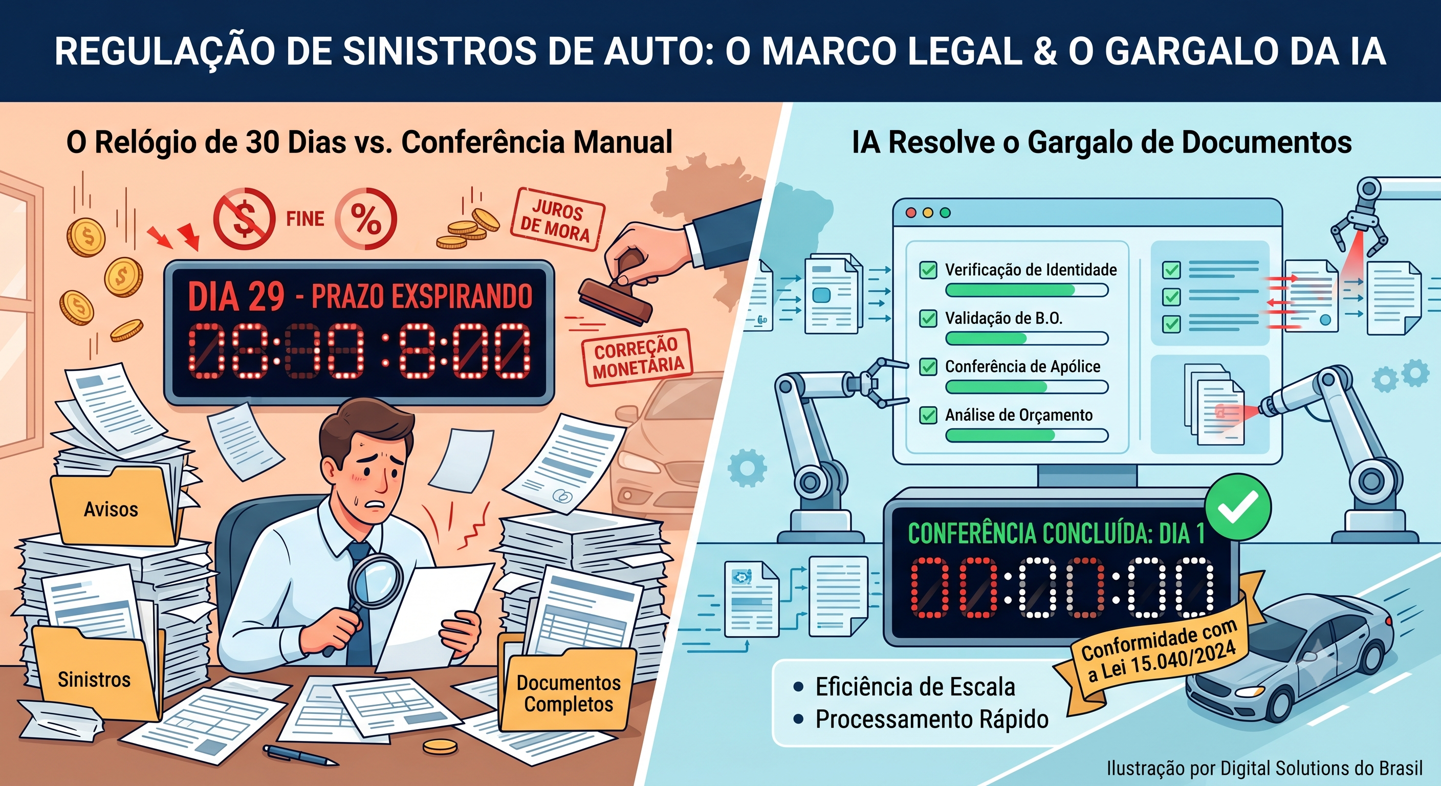 Regulação de Sinistros de Auto: o relógio de 30 dias do Marco Legal e o gargalo que a IA resolve
